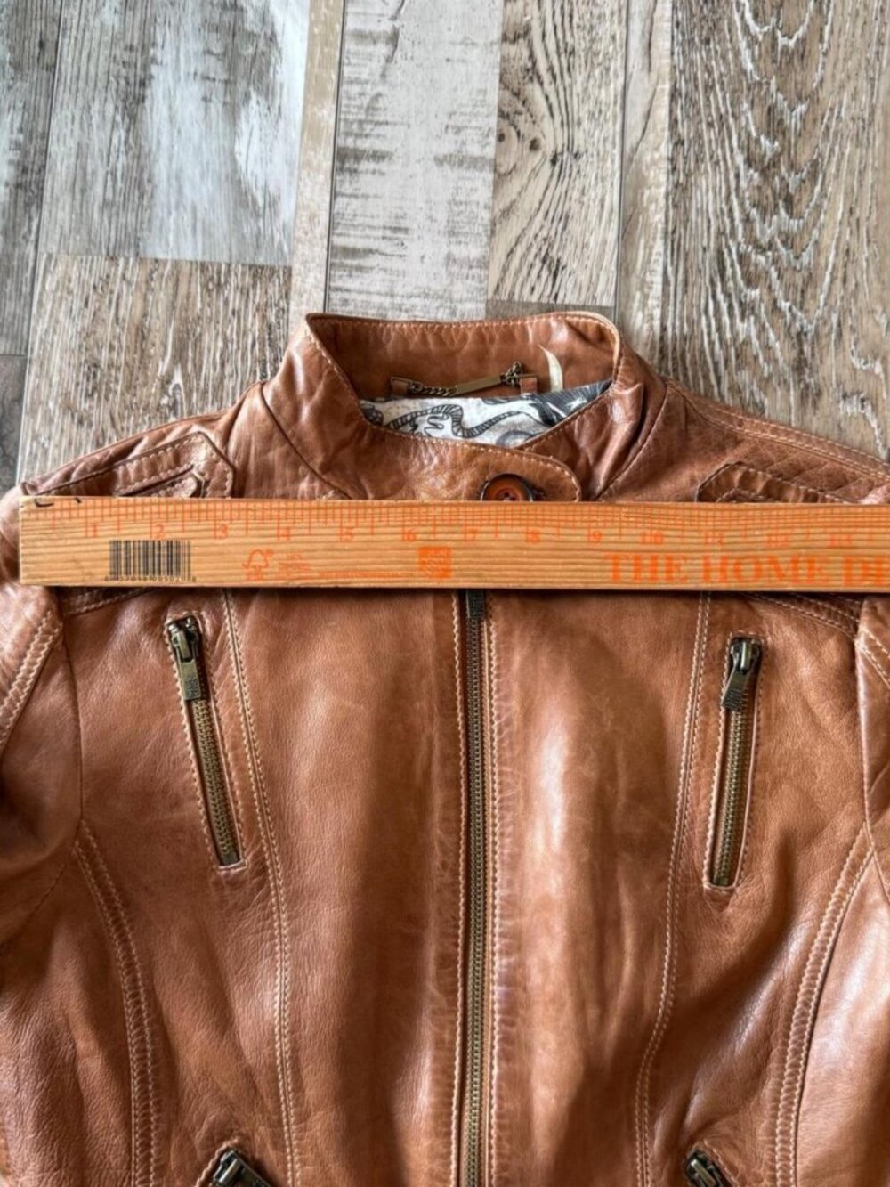 Wilson's Black Rivet Cognac Brown Cropped Leather Moto Jacket Sz XS Cafe Racer - Picture 7 of 8